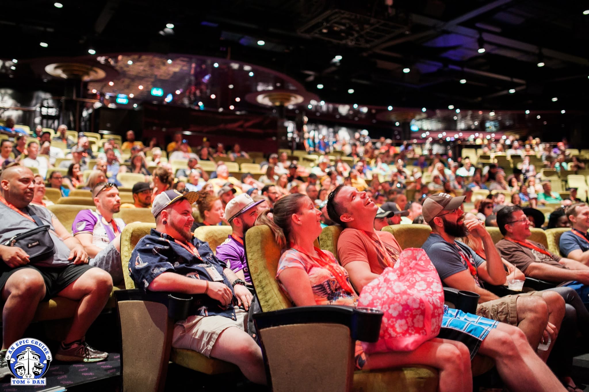 Tom & Dan Cruise crowd in the ship theater